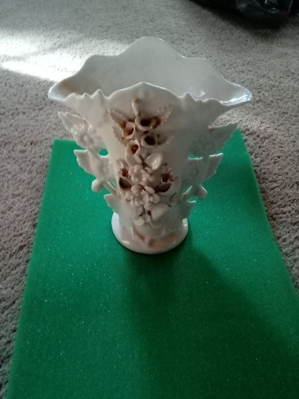 Antique 8 Inch Tall Porcelain Wedding Vase White with Gold Trim